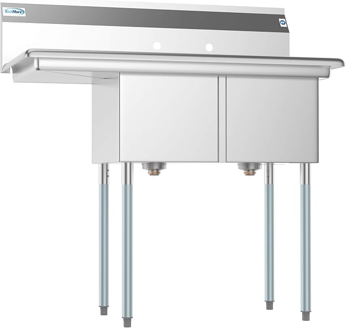 KoolMore 2 Compartment Stainless Steel NSF Commercial Kitchen Prep & Utility - Image 7