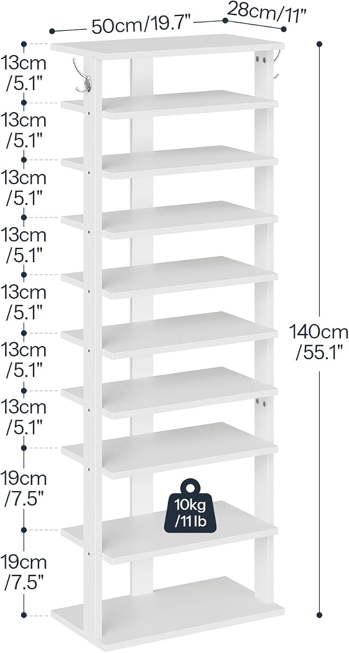 HOOBRO 10 Tiers Vertical Shoe Rack, Wooden Shoe Storage Organizer - Image 3