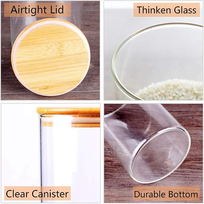 Glass Rice Storage Containers, 60 FL OZ Kitchen Food Jars - Image 3