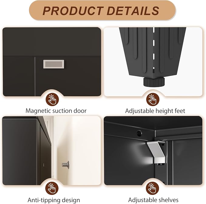 47" Black Metal Storage Cabinet - Image 5