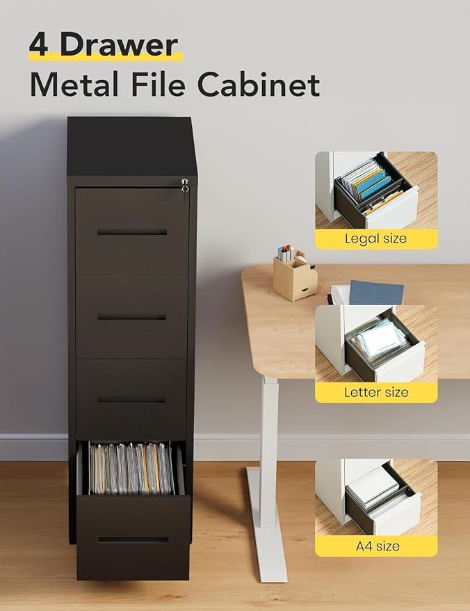 JOMEED 4-Drawer File Cabinet, Legal/Letter Size Storage, Full-Extension Drawers - Image 3