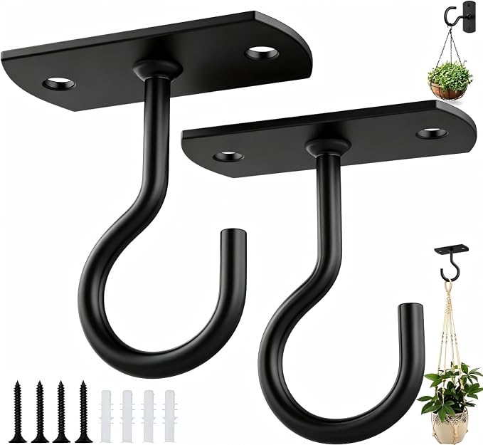 Ceiling Hooks for Hanging Plants 2Pack 2.5in, Wall Plant Hooks for Plants by QualityEfficiency