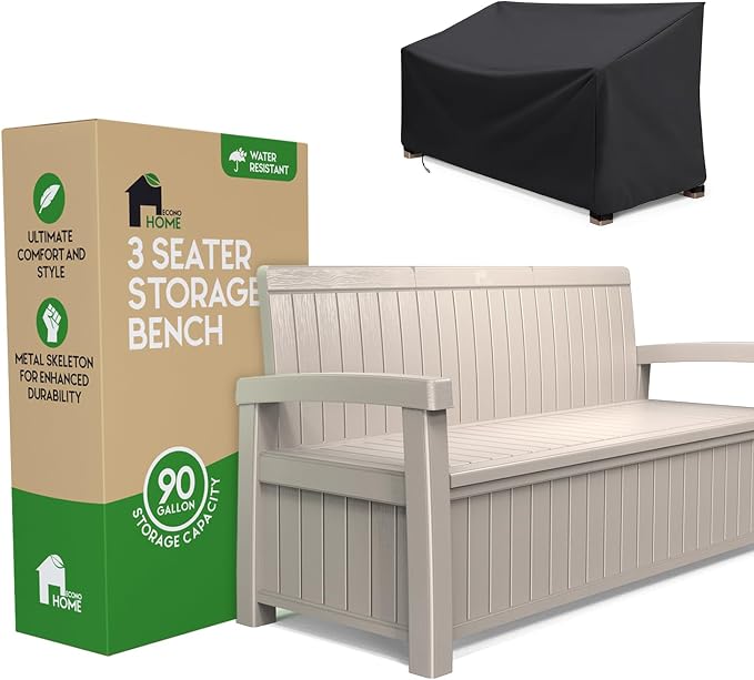 EconoHome 3 Seat Outdoor Storage Bench by EconoHome