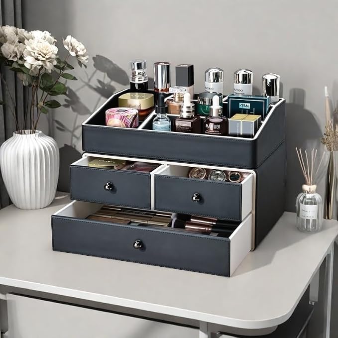 KINGFOM 2 Tier PU Leather Makeup Organizer - Image 7