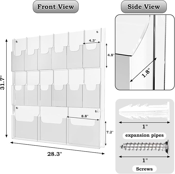 Acrylic Brochure Pamphlet Holder, 3 Magazine Holders and 12 Pamphlet Holders - Image 2