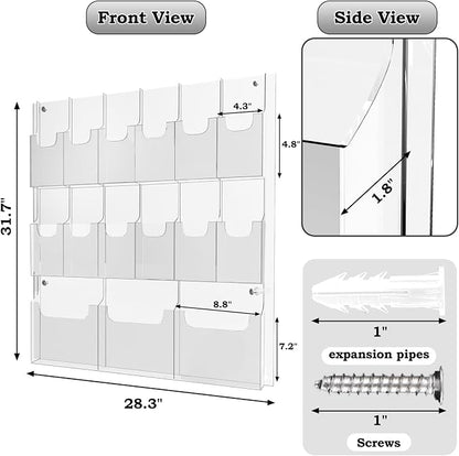 Acrylic Brochure Pamphlet Holder, 3 Magazine Holders and 12 Pamphlet Holders - Image 2