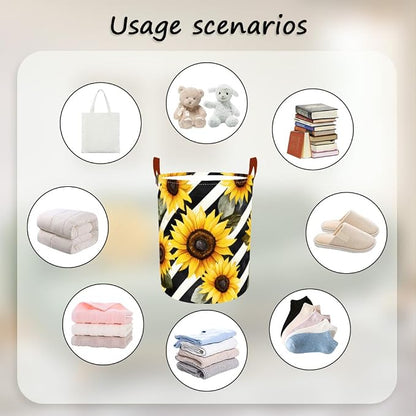 Laundry Baskets 15.7x19.7 Inch Large Sunflower Striped Design Collapsible - Image 4