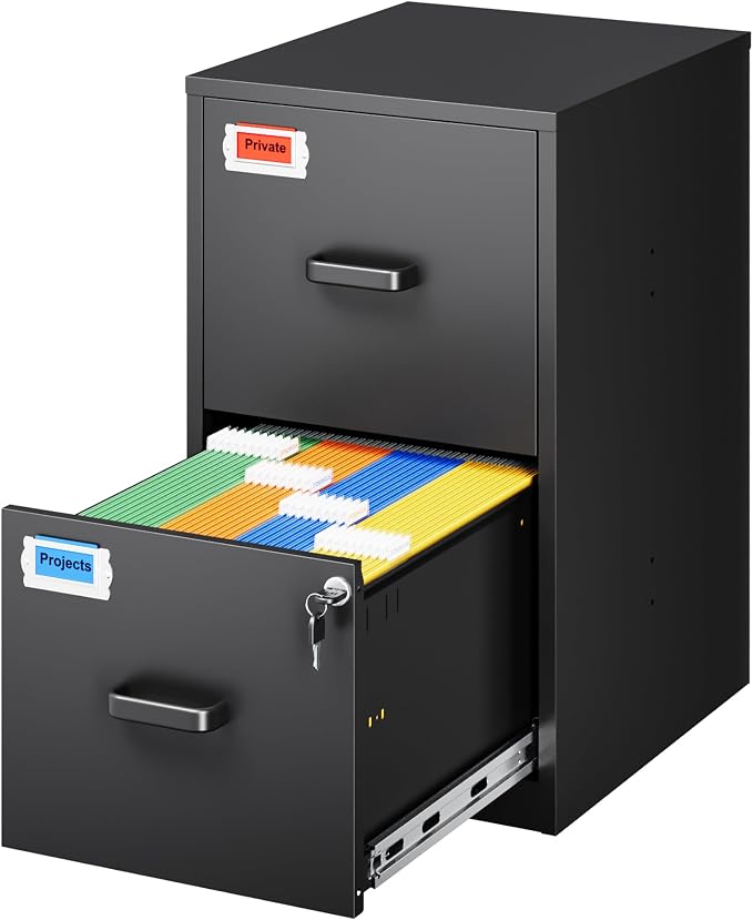 2 Drawer File Cabinet with Lock, 25.4" High Vertical Filing Cabinet, 17.7" Deep by PEUKC