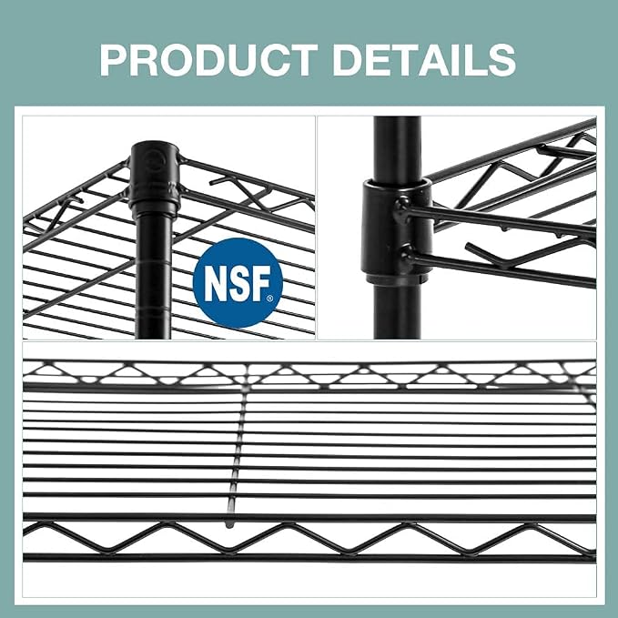 FDW | 5-Tier Wire Shelf | 24" x 14" x 60" | Black | Storage Shelves - Image 7