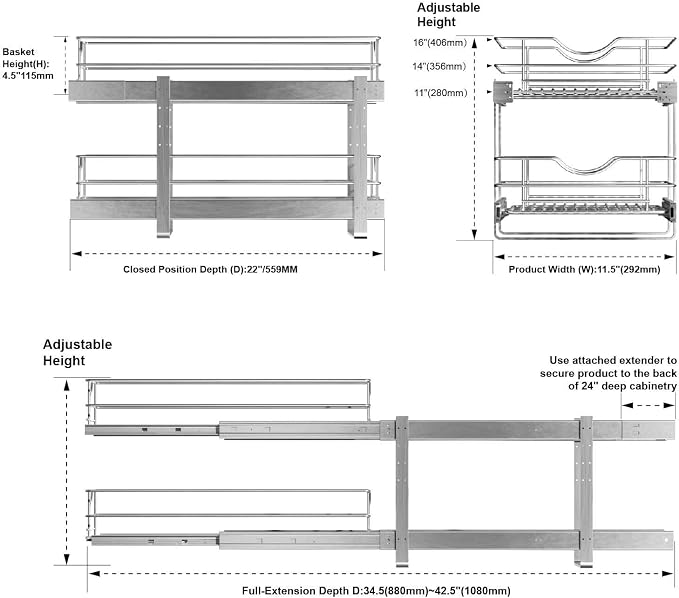 2 Tier Pull Out Cabinet Organizer, Soft Close Slide Out Drawer - Image 3