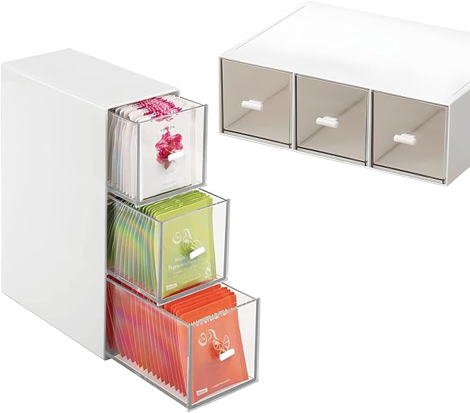 Plastic Tea Bag Organizer with 3 Drawers, Desk Drawer Organizer, Stackable by Unknown