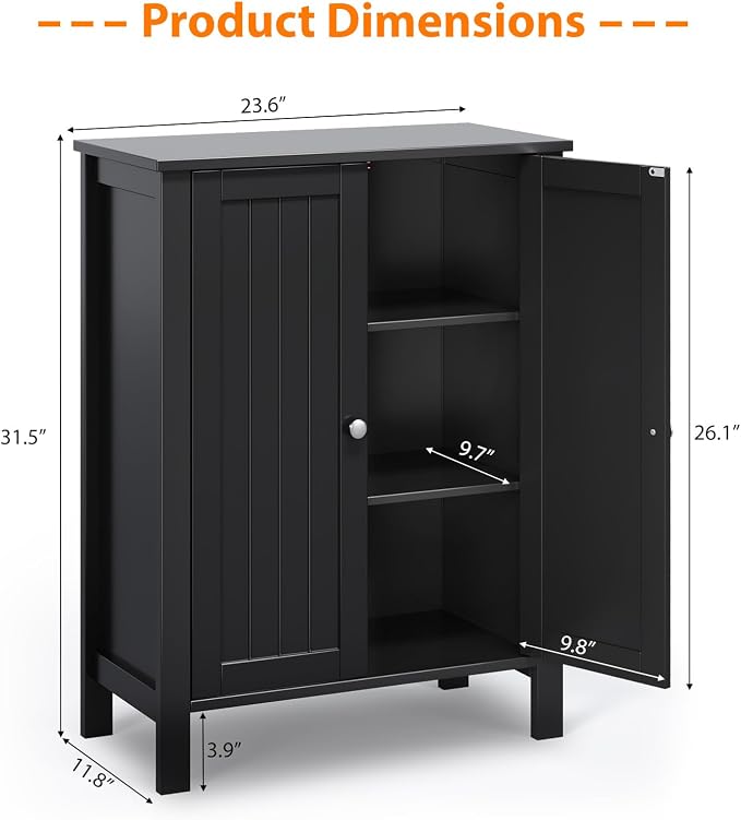 Bonnlo Free Standing Bathroom Cabinet, Modern Black Storage Cabinet - Image 3