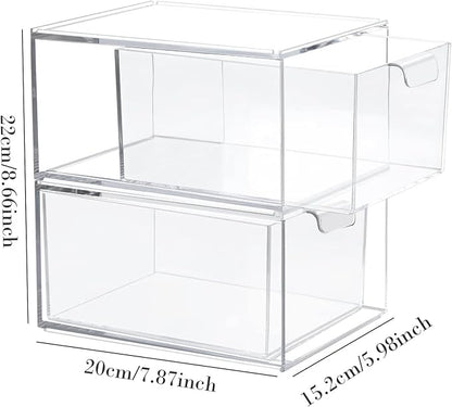 Clear Stackable Storage Drawers, 2 Pack Acrylic Drawers Desk Organizers Makeup - Image 2