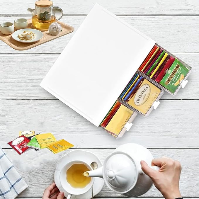 Plastic Tea Bag Organizer with 3 Drawers, Desk Drawer Organizer, Stackable - Image 2