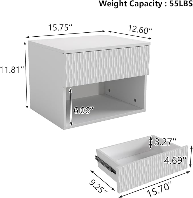 Floating Nightstand Set of 2, Modern Bedside Tables - Image 2