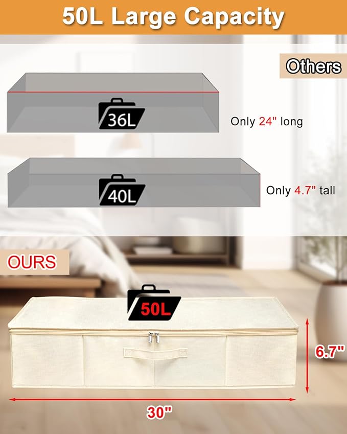 punemi Underbed Storage, 2 Pack Clothing Storage Bags W/Upgraded Handles - Image 2