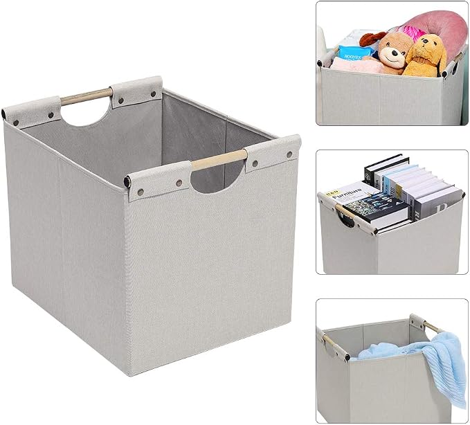 HOONEX Large Foldable Storage Bins, Linen Fabric, 2 Pack, - Image 3