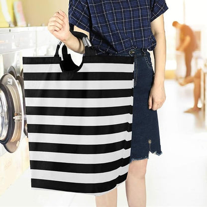 Black White Stripe Large Laundry Hamper - Image 6