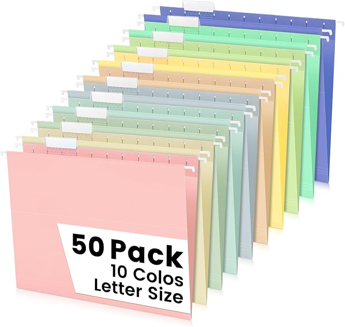 50-Pack Morandi Hanging File Folders, Letter Size by Jowaia