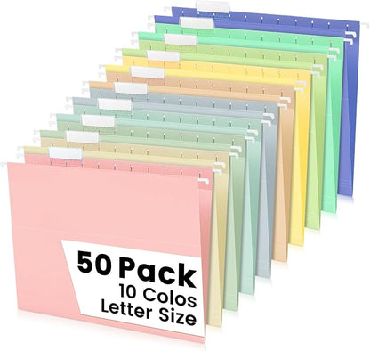 50-Pack Morandi Hanging File Folders, Letter Size by Jowaia
