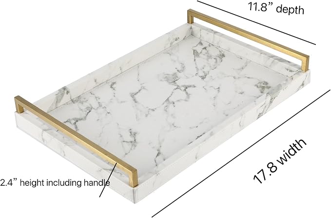 17.8 * 11.8" White PU Leather Marble Finish Decorative Tray Serving Tray - Image 4