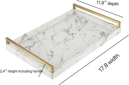 17.8 * 11.8" White PU Leather Marble Finish Decorative Tray Serving Tray - Image 4