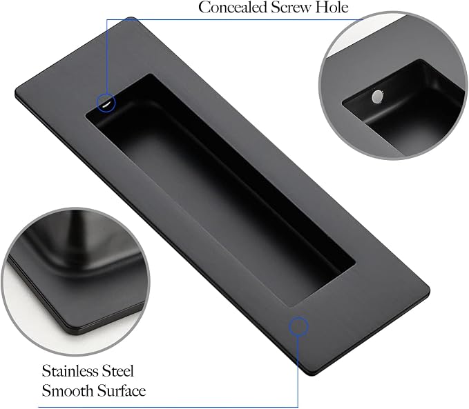 Ravinte 4 Pack Black Sliding Closet Door Handles Black Flush Pulls 4.72in - Image 4