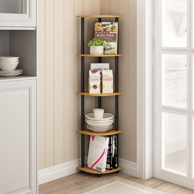 Furinno TURN-N-TUBE Corner Shelf, 5-Tier Corner Bookshelf, Open Storage Shelves - Image 2