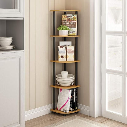 Furinno TURN-N-TUBE Corner Shelf, 5-Tier Corner Bookshelf, Open Storage Shelves - Image 2
