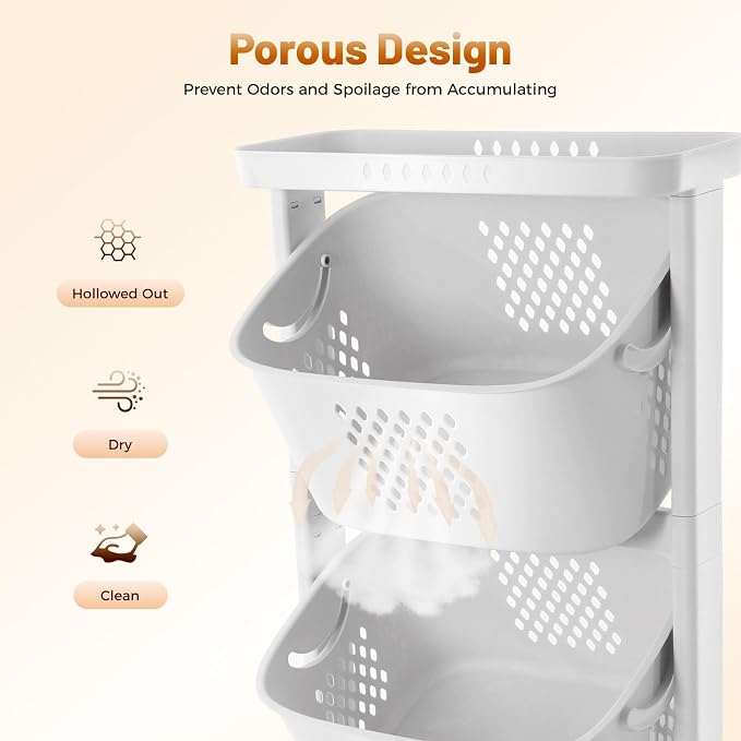 3 Tier stackable Laundry Basket Sorter Portable Rolling Cart Clothes Storage - Image 7