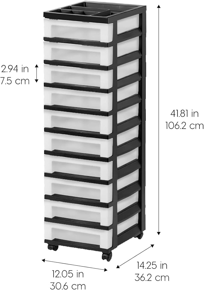 IRIS USA Plastic Drawer Storage Organizer Rolling Cart, - Image 3