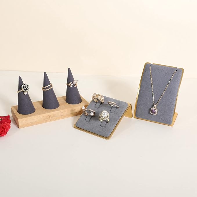 GemeShou Grey Necklace display stand, Velvet Jewelry necklace display holder - Image 2