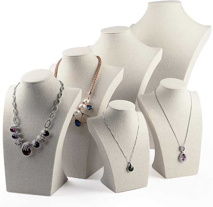 Oirlv Linen Necklace Display Bust 3D Necklace Organizer Jewelry Display Holder - Image 2