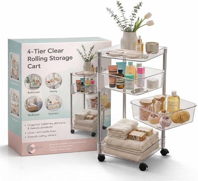 OnDisplay 360° Rotating Clear Storage Trolley – Multi-Tier Rolling Acrylic by OnDisplay