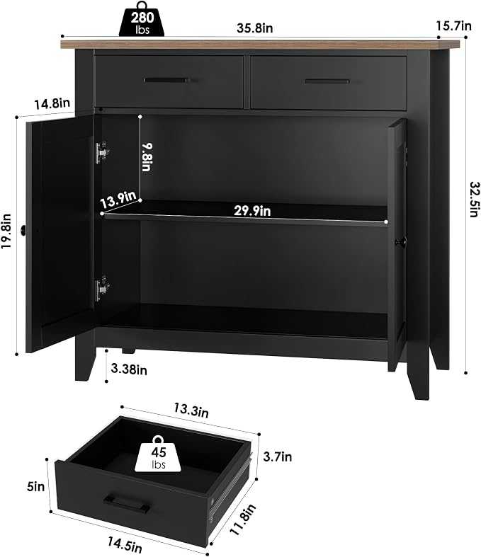 HORSTORS Farmhouse Kitchen Storage Cabinet, Small Buffet, Coffee Bar - Image 3