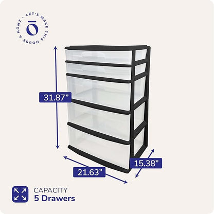 HOMZ Plastic 5 Drawer Wide Storage Tower - Image 2
