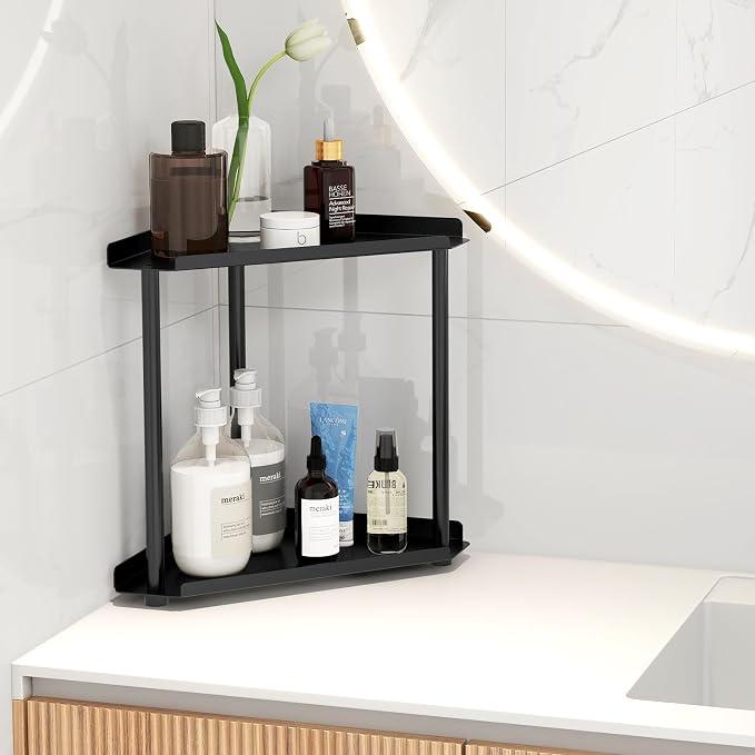 FLE Corner Bathroom Counter Organizer, Bathroom Organizer Countertop Black | 2 - Image 2