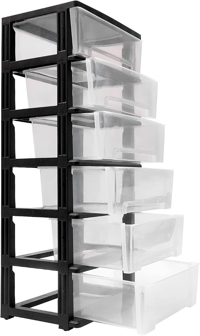 6 Clear Drawer Storage Organizer Rolling Cart, Movable Storage Tower - Image 4
