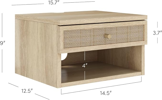 Nathan James Jackson Wall Mounted Rattan Floating Bedroom Nightstand - Image 2