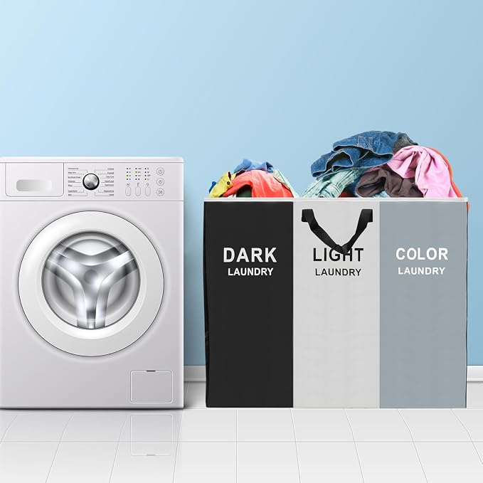 168L Laundry Hamper, Large Blanket Storage Basket Sorter 3 Section Bag Organizer - Image 6