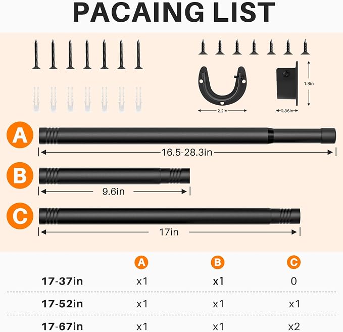 SUTINE Closet Rod for Hanging Clothes, 17 to 52 Inch Adjustable Closet Hanging - Image 5