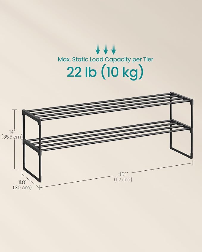 SONGMICS Shoe Rack, 2-Tier Shoe Organizer, Metal Storage Shelf, Upright or - Image 3