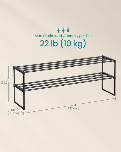 SONGMICS Shoe Rack, 2-Tier Shoe Organizer, Metal Storage Shelf, Upright or - Image 3