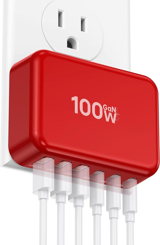 Fast Charger Block, GaN 6 Port USB C Charging Station Hub Cube, 100W Multiport by CSODINCE