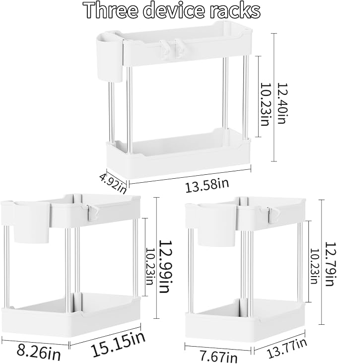 3 Pack Under Sink Organizer Bathroom and Storage Cabinet | 2 Tier - Image 2
