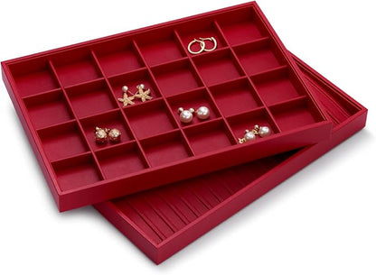 Oirlv Gorgeous Red Leather 24 Gird Jewelry Tray Stackable Jewelry Drawer - Image 4