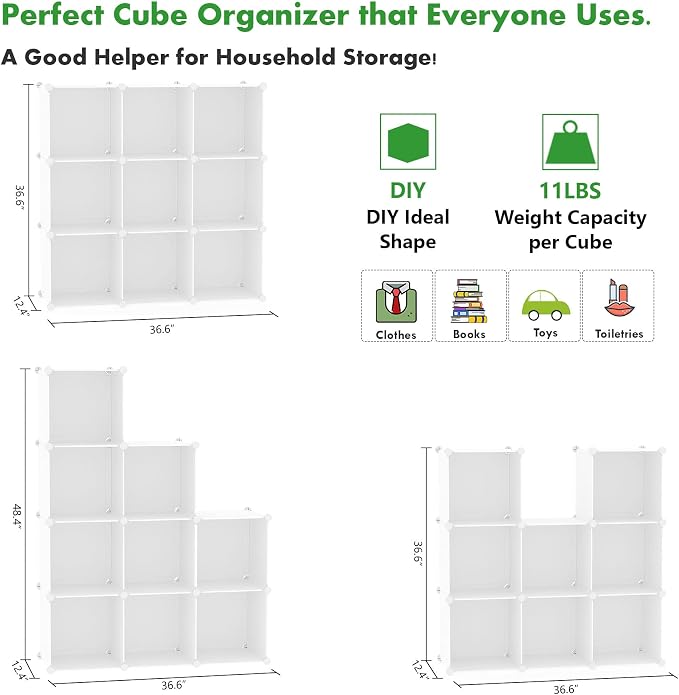 C&AHOME Cube Storage, 9-Cube Bookshelf, Plastic Closet Cabinet Organizer - Image 2