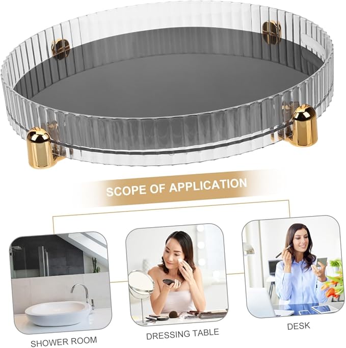 Baluue Rotating Makeup Organizer Tray Transparent Cosmetics Storage Box - Image 3