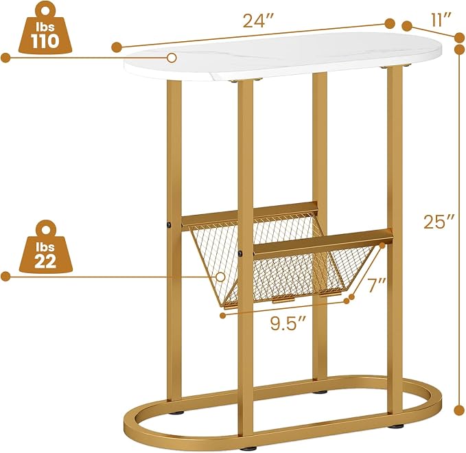 Tangkula Oval Narrow Side Table, 2-Tier End Table w/Mesh Magazine Rack - Image 3