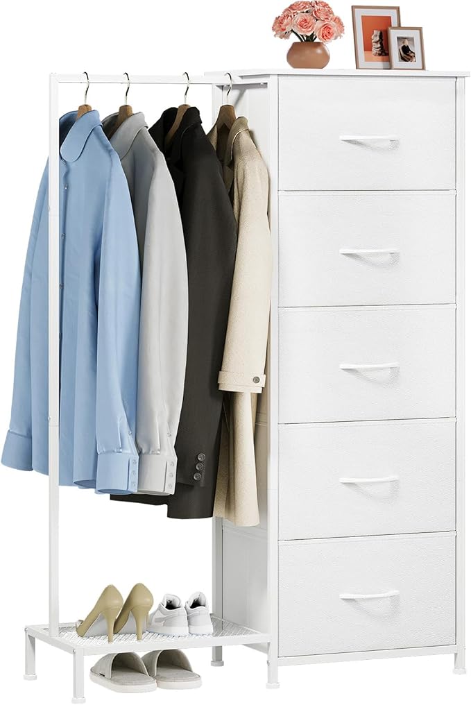 Somdot Dresser with Hanging Rack, 5 Drawers Small Closet by Somdot